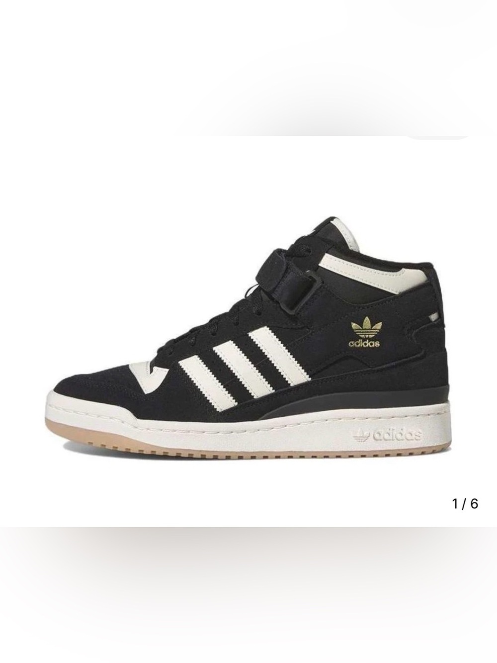 adidas Black/White Mid-Top Sneakers with Gold Trefoil .Size 5 men, women 7-7.5
